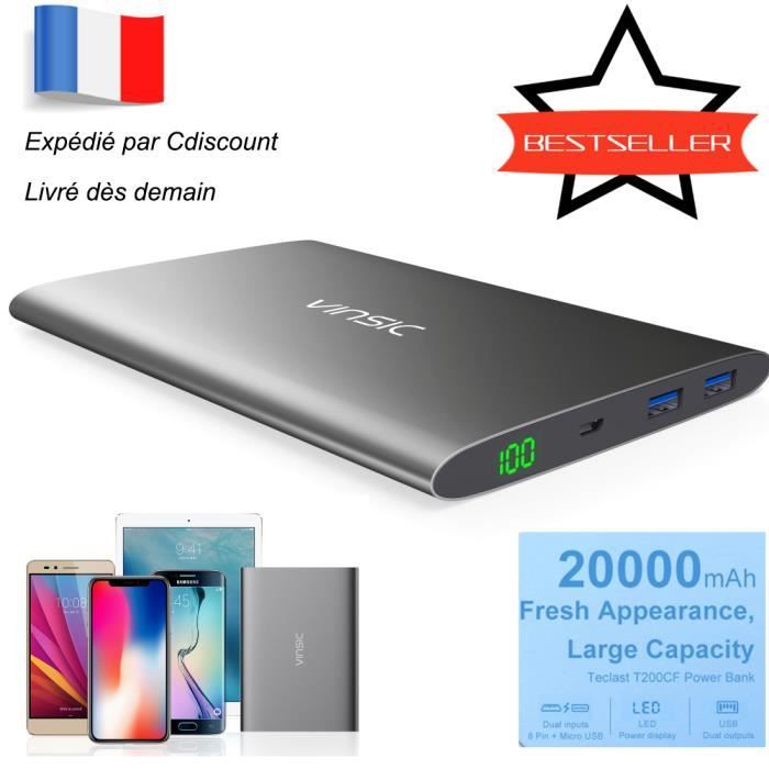 Batterie Externe 20000mAh 100W PD3.0 - Power Bank 2 Ports Avec écran Digital, Pour MacBook, IPhone, Galaxy