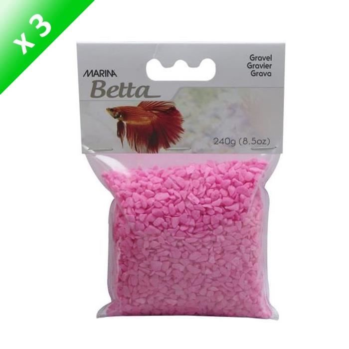 MARINA Lot de 3 sachets de Graviers roses pour aquarium 240g