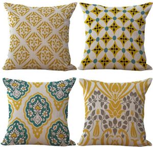 HOUSSE DE COUSSIN 4 Pcs Jaune Housses de Coussin Coton Lin Carré 45x