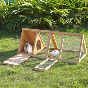 Ikayaa Clapier Poulailler à Lapin Poules Cage Triangle En Bois Pour