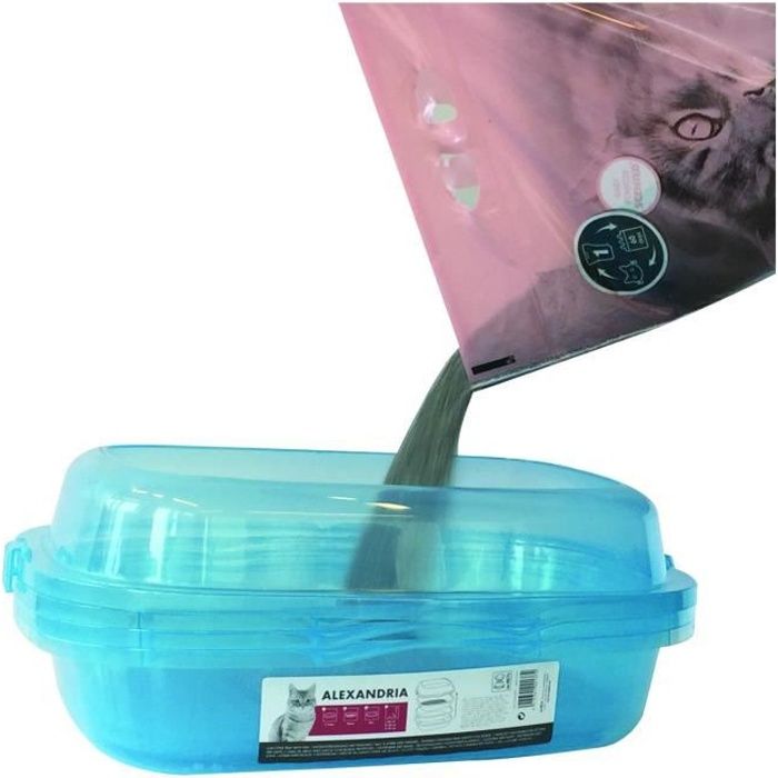 MPETS Bac à litière Alexendria avec rebords - Pour chat - Turquoise