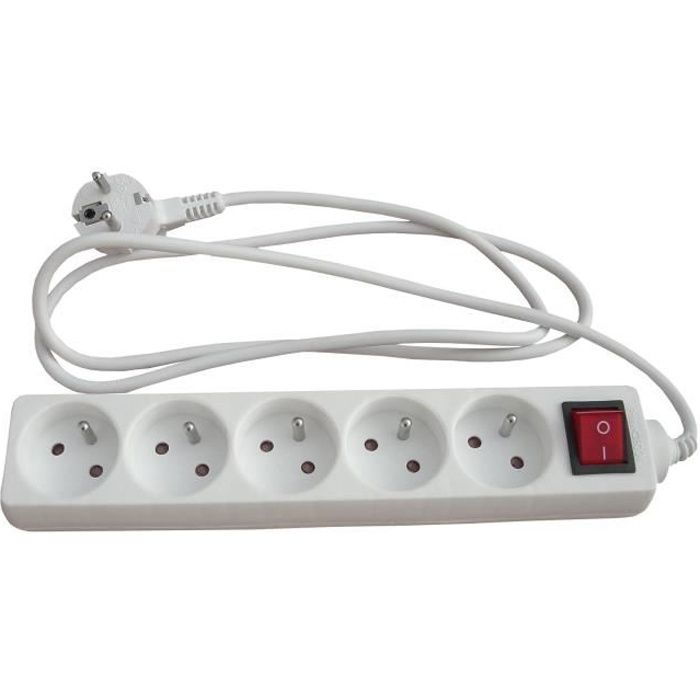 Bloc multiprise 5 prises 16A avec interrupteur Blanc
