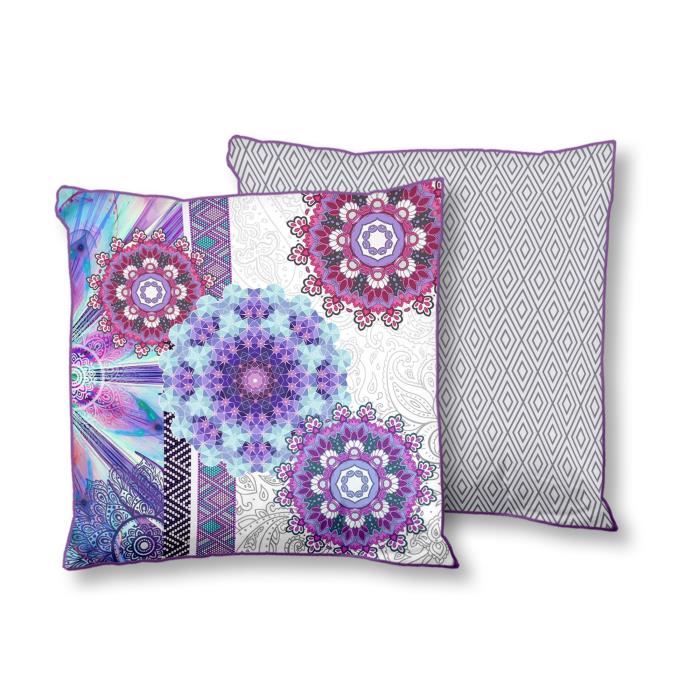 HIP Coussin déco imprimé Jayanti - 48x48 cm - Gris argent et violet