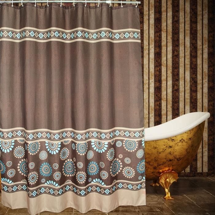 Rideau de Douche Marron Motifs Fleurs Bleu Luxe 180*200cm(72\ Rideau de Douche Marron Motifs Fleurs Bleu Luxe 180*200cm(72\