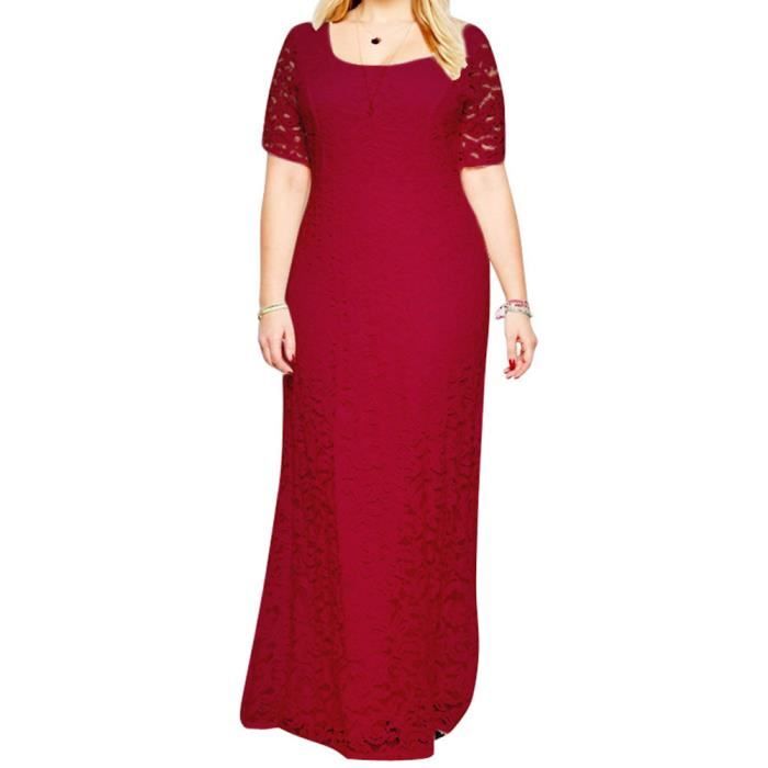 À Longue Mince Taille De Manches Courtes Dentelle Grande Robe Femmes DbeYWEIH29