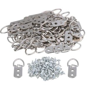 30Pcs Argent D-Ring Photo Cintres Cadre Suspendu 2 Trous /& 60 vis 53×23mm