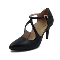 ESCARPIN TAMARIS , modèle Mary Jane en cuir noir, talon 8cm ESCARPIN TAMARIS , modèle Mary Jane en cuir noir, talon 8cm