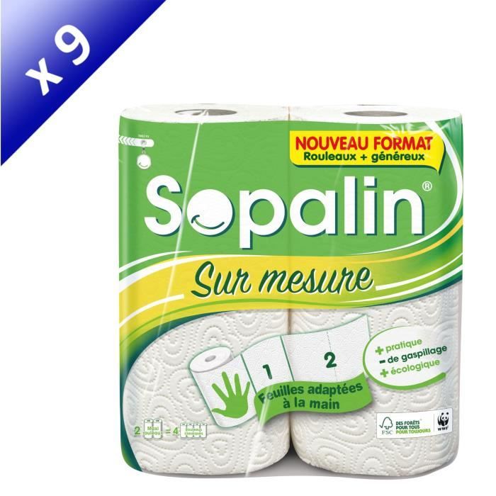 Lot de 9 - SOPALIN ESSUIE-TOUT MAXI ABSORBANT MAXI-FEUILLE, 2 ROULEAUX