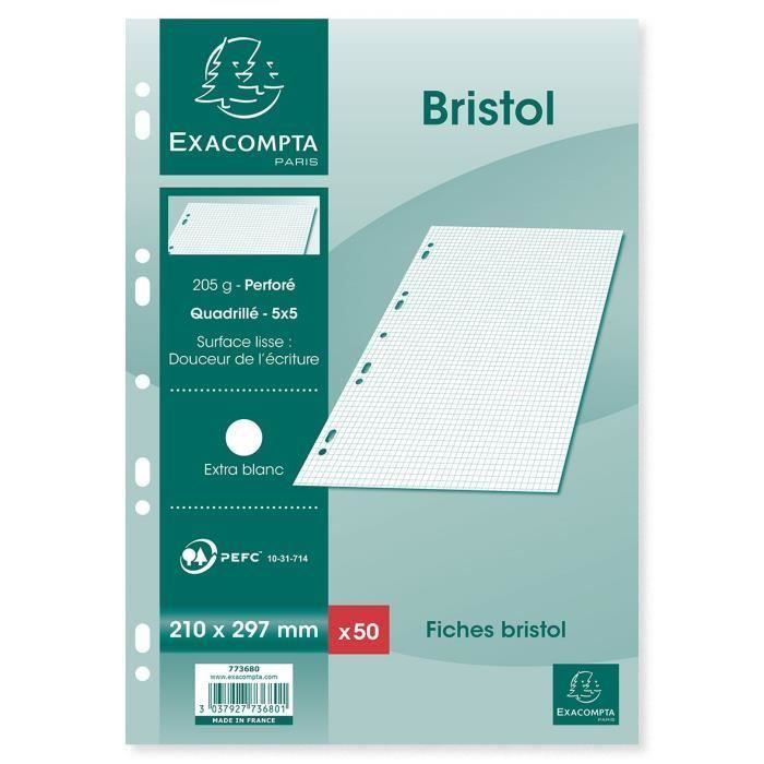 EXACOMPTA - 50 Fiches Bristol blanches - 21 x 29,7 - Non perforées - 5 x 5 (Lot de 3)