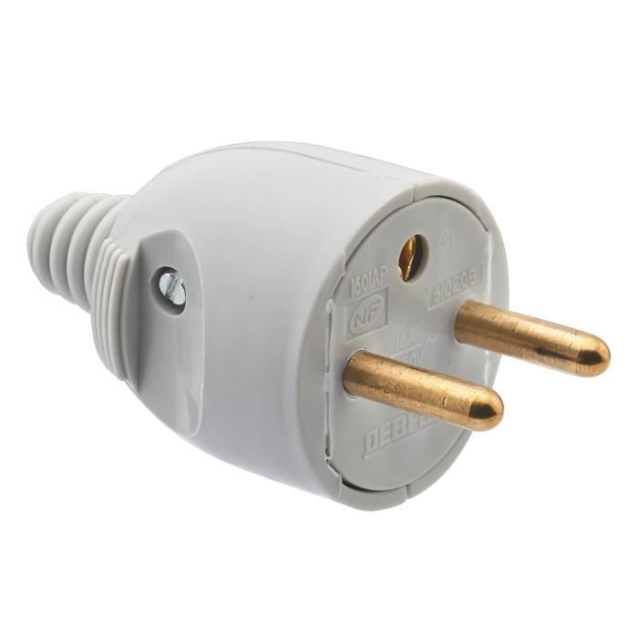 DEBFLEX Fiche mâle 2P+T 16 A sortie droite gris
