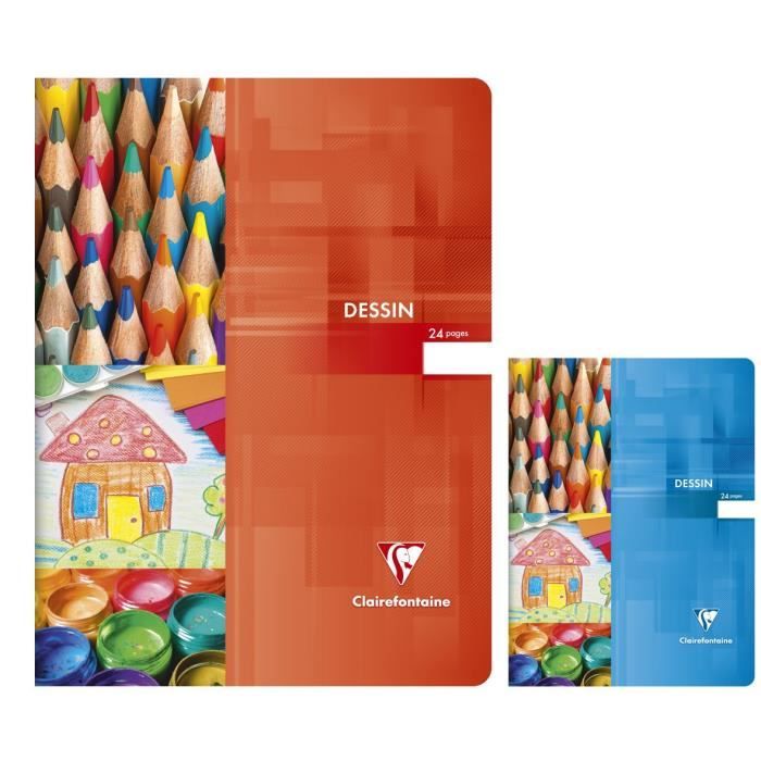 CLAIREFONTAINE - Cahier de dessin piqûre - 24 x 32 - 24 pages Uni - Couverture vernie
