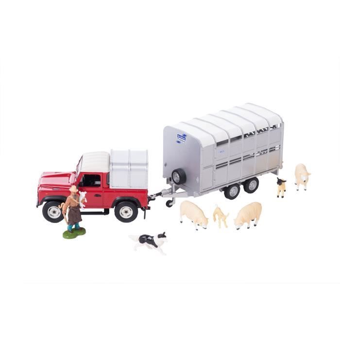 Coffret Elevage de Moutons : véhicule, remorque, fermier et 6 animaux