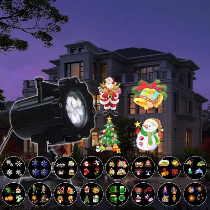 Projecteur De Noël LED Avec 16 Motifs - Pour Intérieur Et Extérieur, Alimentation USB Type C - Décoration Festive Flocons De Neige, Père Noël, Etc.