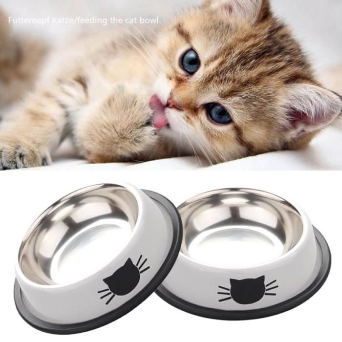 2x Mignon Chat Griffe Bol Acier Inox Chiot Chat Alimentateur