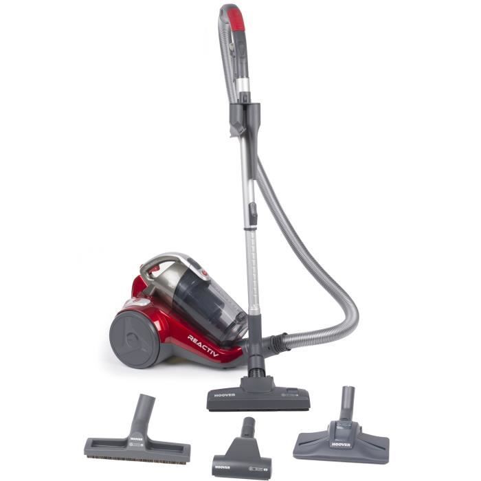 HOOVER RC81_RC25 REACTIV Aspirateur traineau sans sac spécial poils animaux - 75 dBA - Perfect 4A - 800 W - Gris/Rouge