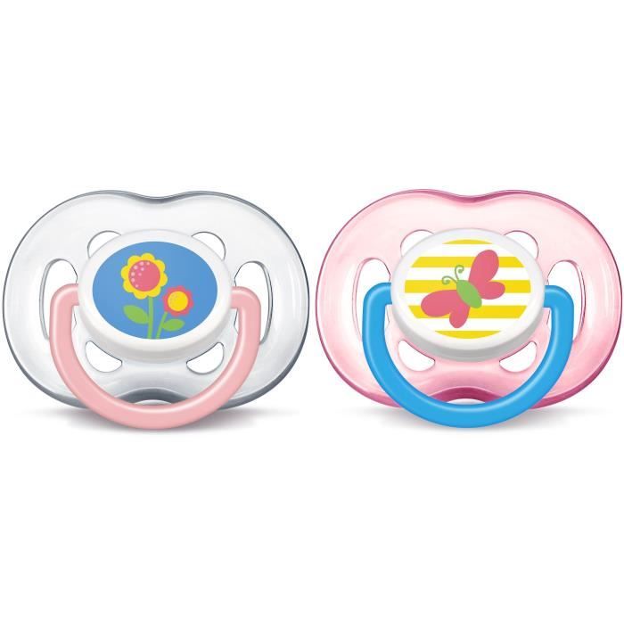 PHILIPS AVENT SCF186/28 Lot de 2 - Sucette - 18 mois + - Rose/Tranparente/Bleu