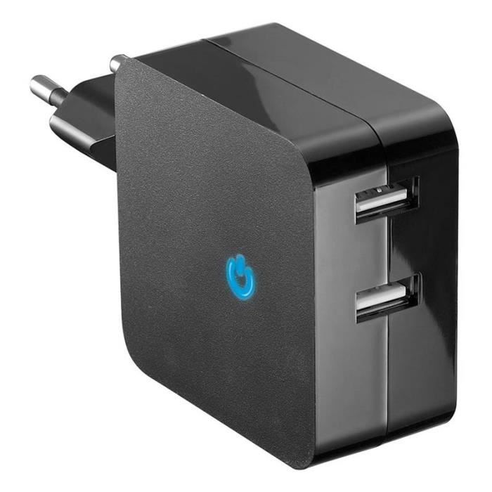 D2 Chargeur secteur USB 2 ports - Avec indicateur de charge - Noir