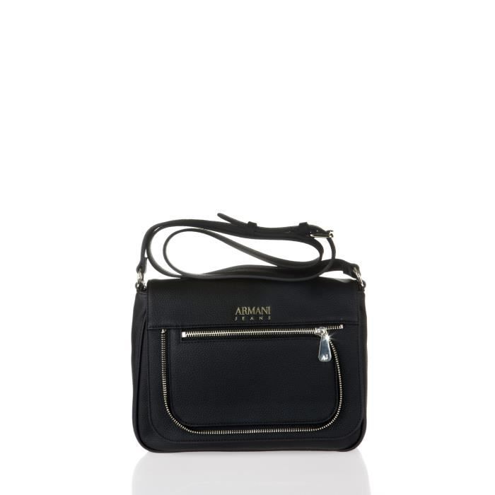 ARMANI JEANS - Sac Bandoulière à Rabat Noir en Similicuir Grainé - Femme