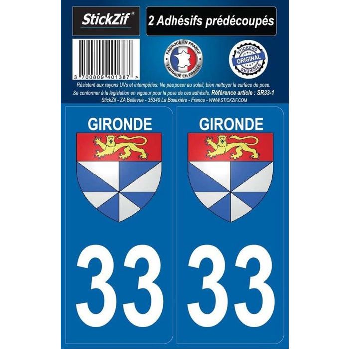 STICKZIF 2 Autocollants Région Département 33 Version 2 SR33-1