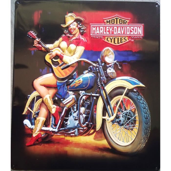 Plaque Pub Harley Davidson Pin Up Guitare Moto Usa Achat Vente Tableau Toile Pin Tole 