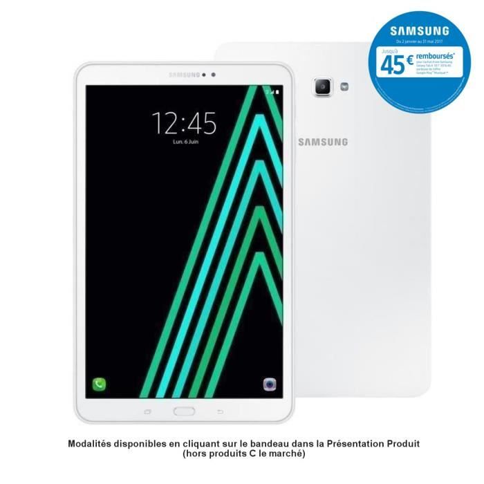 SAMSUNG Tablette tactile Galaxy Tab A6 - 10,1 pouces WUXGA - RAM 2Go - Android 6.0 - Octo Core - ROM 16Go - 4G - WiFi
