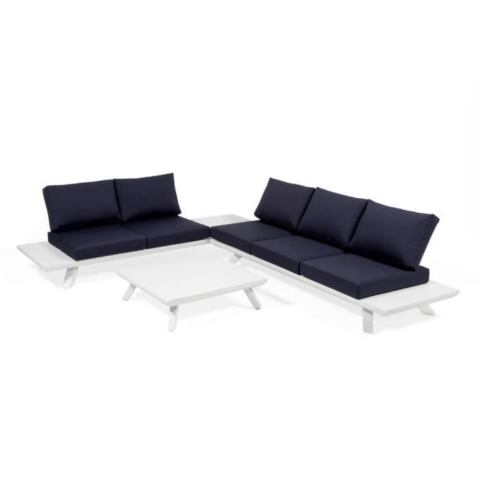 Salon bas de jardin 5-6 personnes en aluminium blanc et coussins ... Salon bas de jardin 5-6 personnes en aluminium blanc et coussins ...