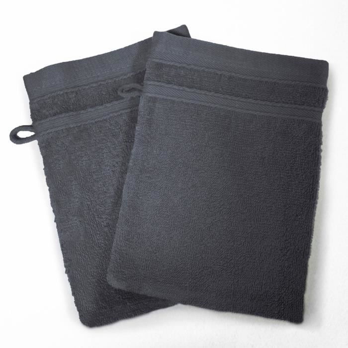 DOUCEUR D'INTERIEUR Lot de 2 gants de toilette 100% coton Vitamine 15x21 cm anthracite
