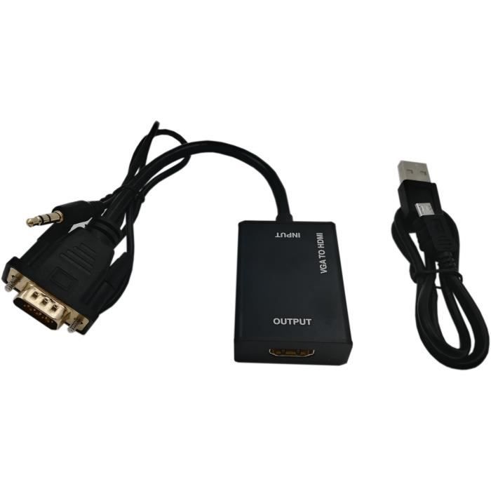 LINEAIRE ADHD045 Adaptateur convertisseur VGA - Avec Jack 3,5mm stéréo mâle/HDMI femelle 0m20 - Noir