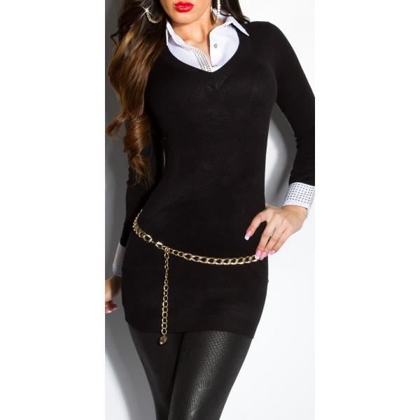 Pull chemise noir femme Noir Noir - Achat / Vente pull ...