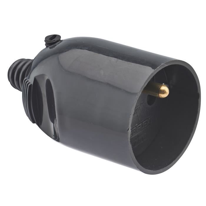 DEBFLEX Fiche femelle 2P+T 16 A sortie droite à coiffe noir