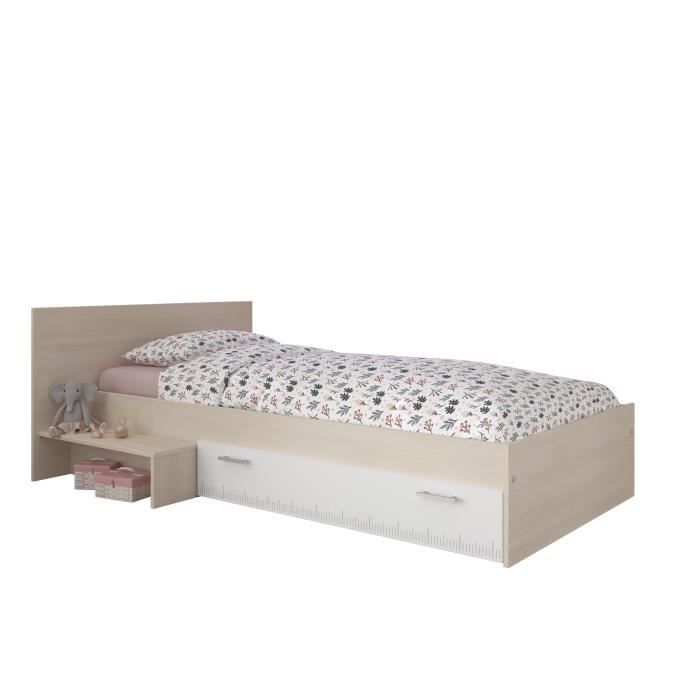 Lit enfant 90 x 200 décor acacia et blanc tiroir - Contemporain - CHARLEMAGNE