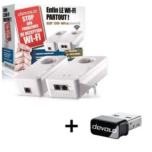 Pack Devolo 9391 dLAN 1200+ Wifi ac, Prise réseau CPL Wi-Fi 1200 Mbit/s + devolo 9712 Clé USB WiFi AC