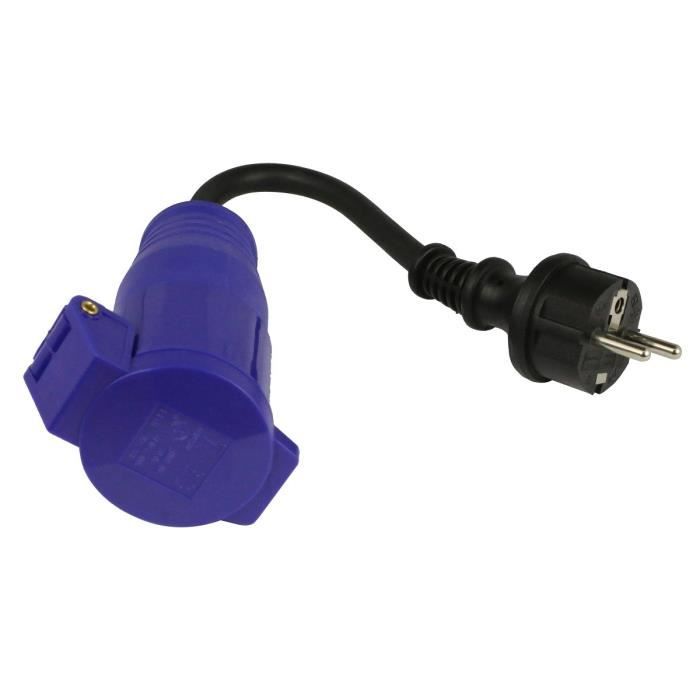 Adaptateur alimentation borne camping avec fiche femelle CEE17 et mâle 16A 2P+T
