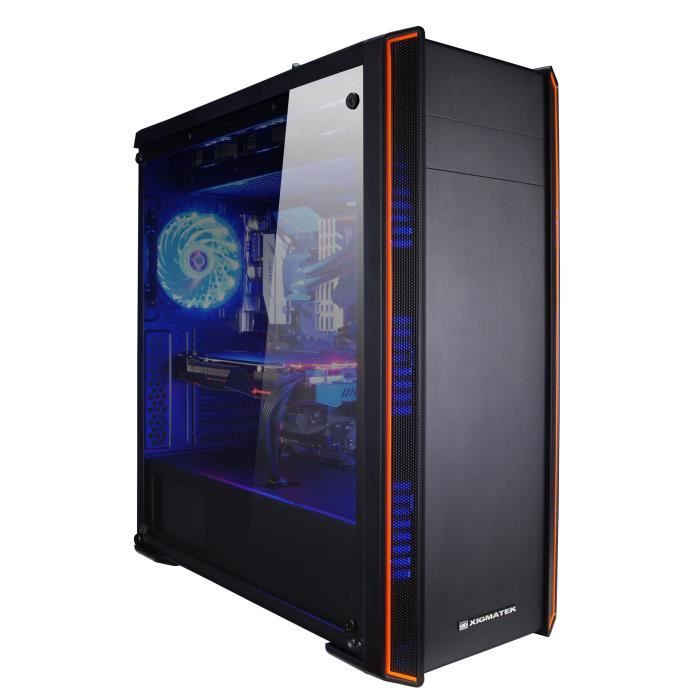 XIGMATEK Boitier PC sans alimentation - MIDGARD V Noir ( led bleu) - Format ATX , Moyen Tour - Verre Trempé