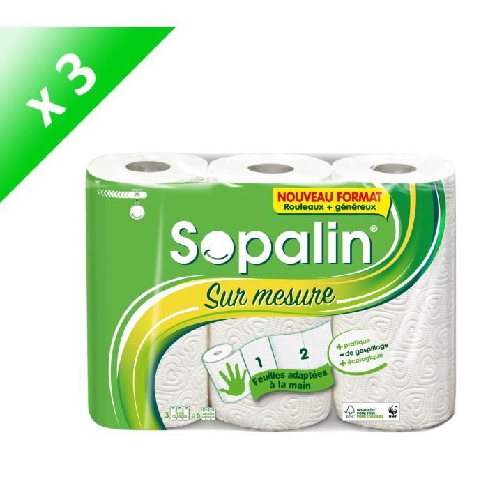 Lot de 3 - SOPALIN ESSUIE-TOUT SUR MESURE 3 MAXI = 6 ROULEAUX, 3 MAXI-ROULEAUX