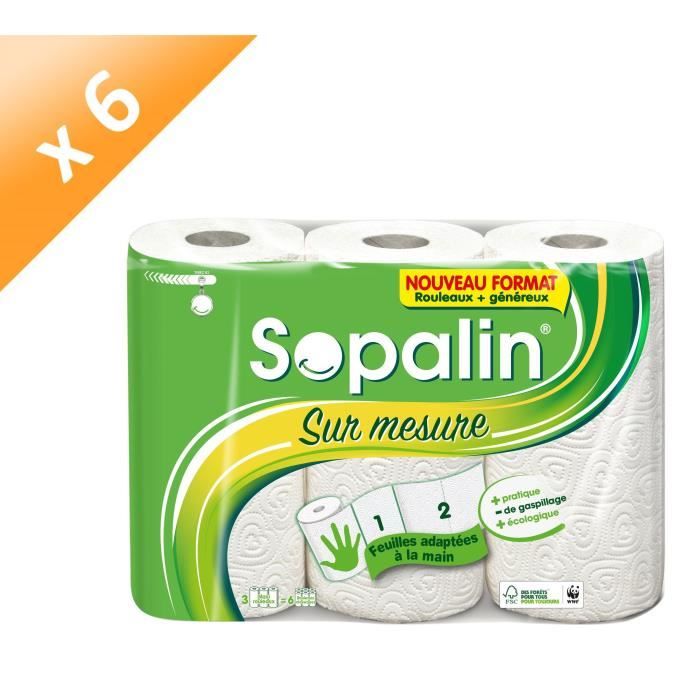Lot de 6 - SOPALIN ESSUIE-TOUT SUR MESURE 3 MAXI = 6 ROULEAUX, 3 MAXI-ROULEAUX