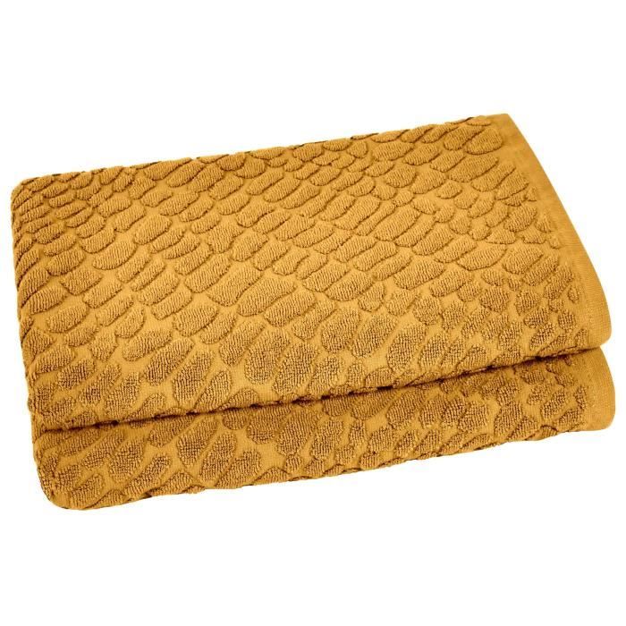 VENT DU SUD Lot de 2 draps de douche THALIA - 70x130 cm - Jaune curry