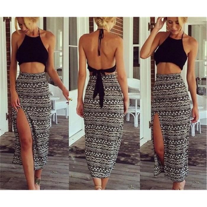 Femme Ensembles Haut+Jupe Bandage et Sexy été Plage Blanc et noir Achat / Vente ensemble de