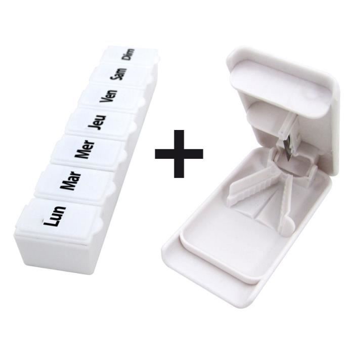 Kit pilulier et coupe comprimé HESTEC - 7 compartiments - 10 x 2 x 19 cm