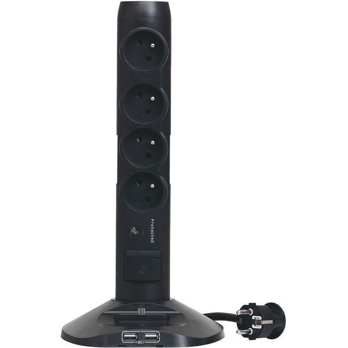 LEGRAND Rallonge multiprise multimédia parafoudre 4x2 P+T 1 socle 2 prises USB et 1 fiche micro 2 m noir