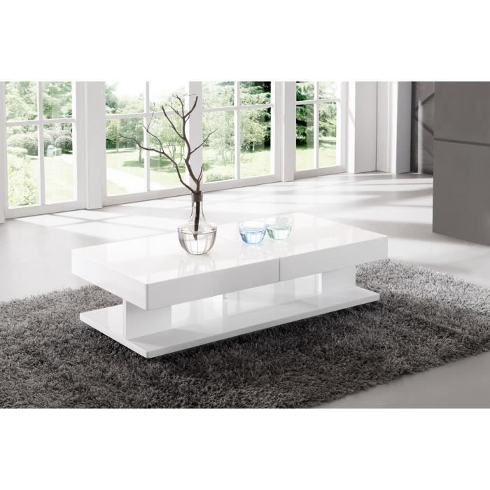 Table de salon rectangulaire avec rangement blanc laqué - Achat / Vente