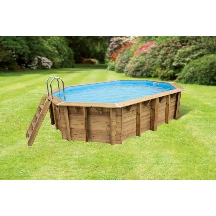 UBBINK Piscine octogonale en bois Océa 355x550xH120 cm - Liner gris