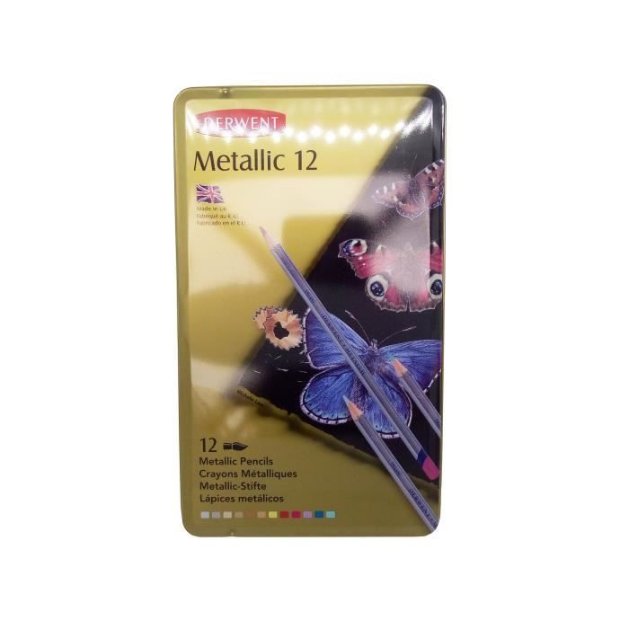 PANDURO Boîte de 12 Crayons Metalliques Derwent - Solubles à l'eau - A utiliser secs ou humides