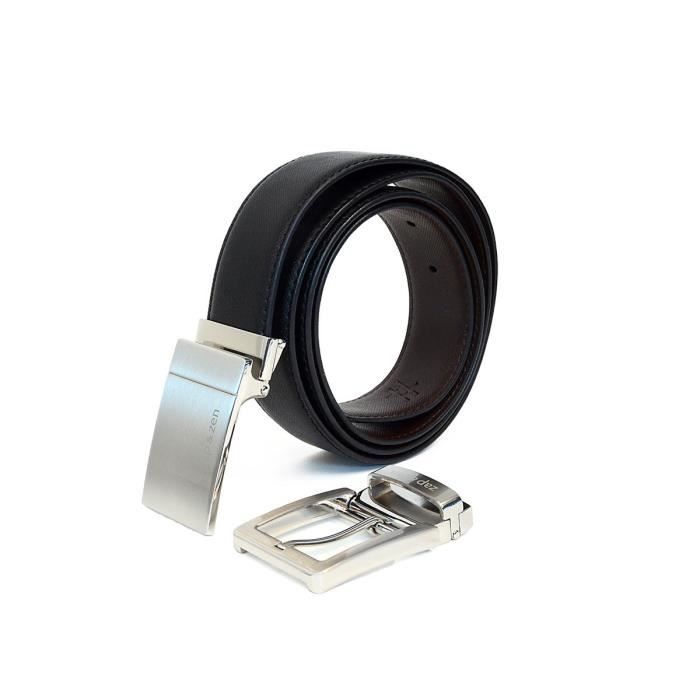 ZAP & ZEN Coffret cadeau - Ceinture cuir réversible + 2 boucles métal - Homme