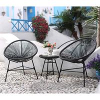 SALON DE JARDIN Salon de jardin gris 2 fauteuils oeuf table basse SALON DE JARDIN Salon de jardin gris 2 fauteuils oeuf table basse