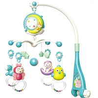 Mobile Musical lit bébé 3 en 1 Tournant Télécommandé Projection de Lumières Musique Jouets de chevet jouets éducatifs Sécurité-Bleu