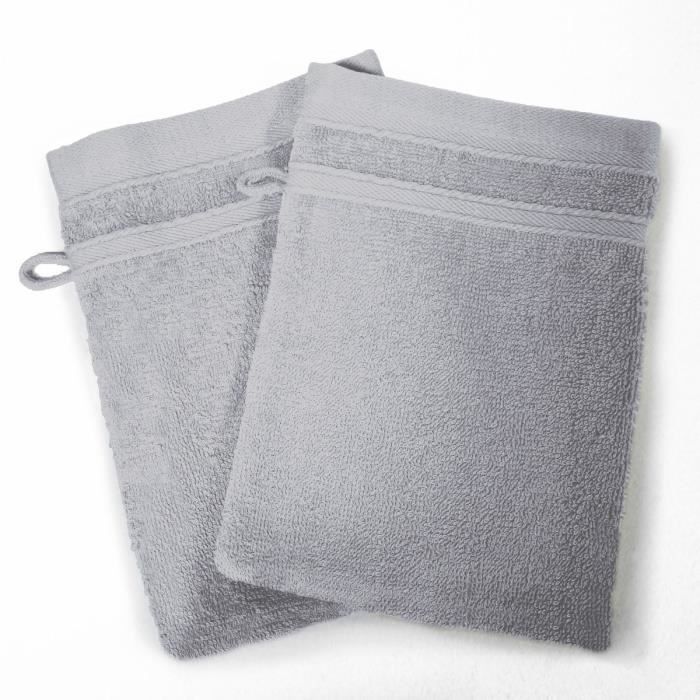 DOUCEUR D'INTERIEUR Lot de 2 gants de toilette 100% coton Vitamine 15x21 cm gris perle
