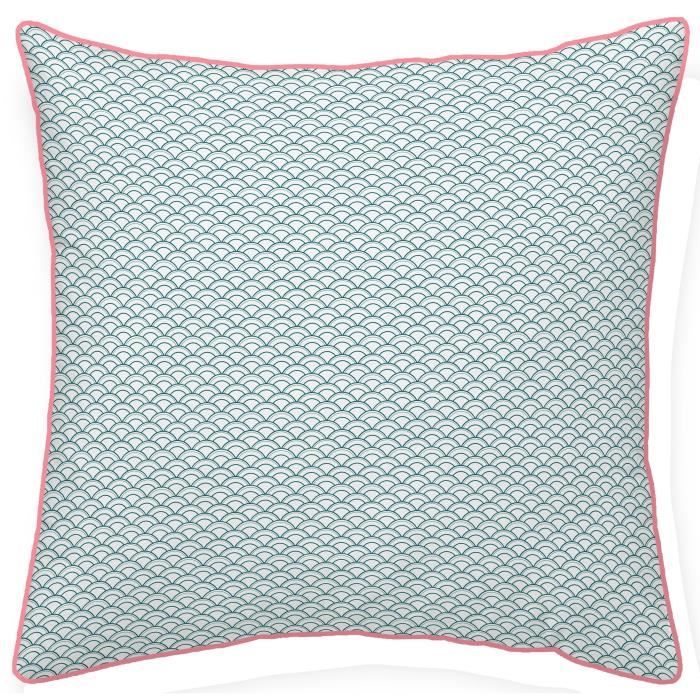 TODAY TROPIK SUMMER Coussin Forest bi-matière - 40 x 40 cm - Vert foncé et rose
