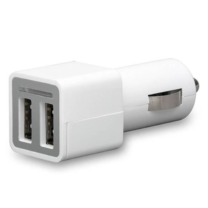 D2 Chargeur allume-cigare USB - 2 ports - Blanc