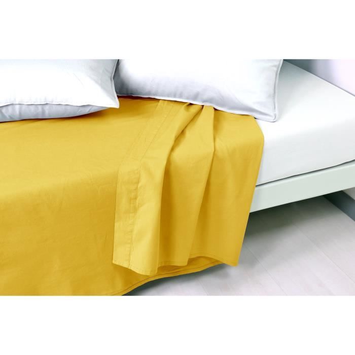 VENT DU SUD Drap plat PALACE 100% coton - 240x300 cm - Jaune safran